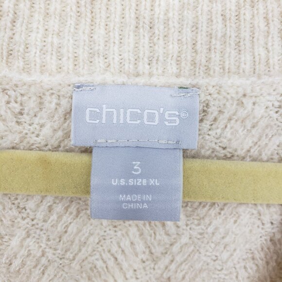 Chico's Herringbone V Neck Tunic Sweater XL Relaxed Fit Textured Beige Tan - Picture 4 of 8